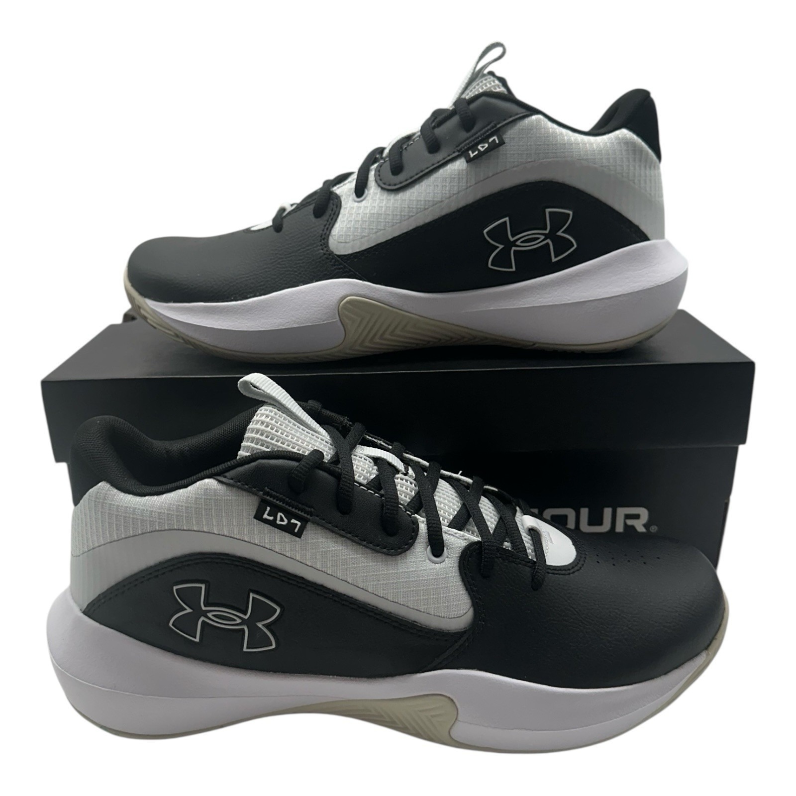 Under Armour Lockdown 7 Basketball Shoes Men's Size 13 Black White Sneakers